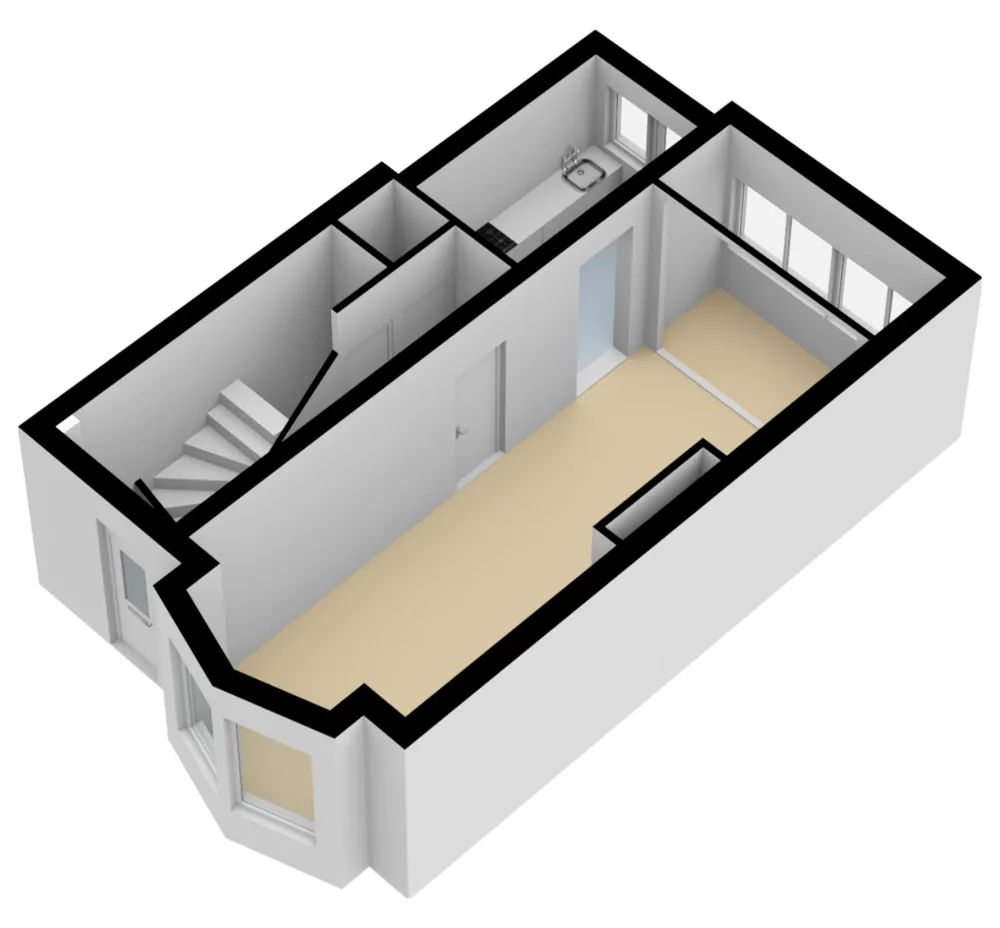 3D-plattegrond van dezelfde begane grond met erker